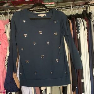 Loft bejeweled sweater medium blue